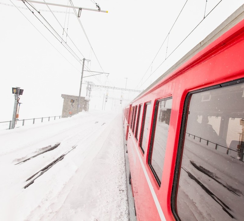 Train running in snow and ice conditions in Europe