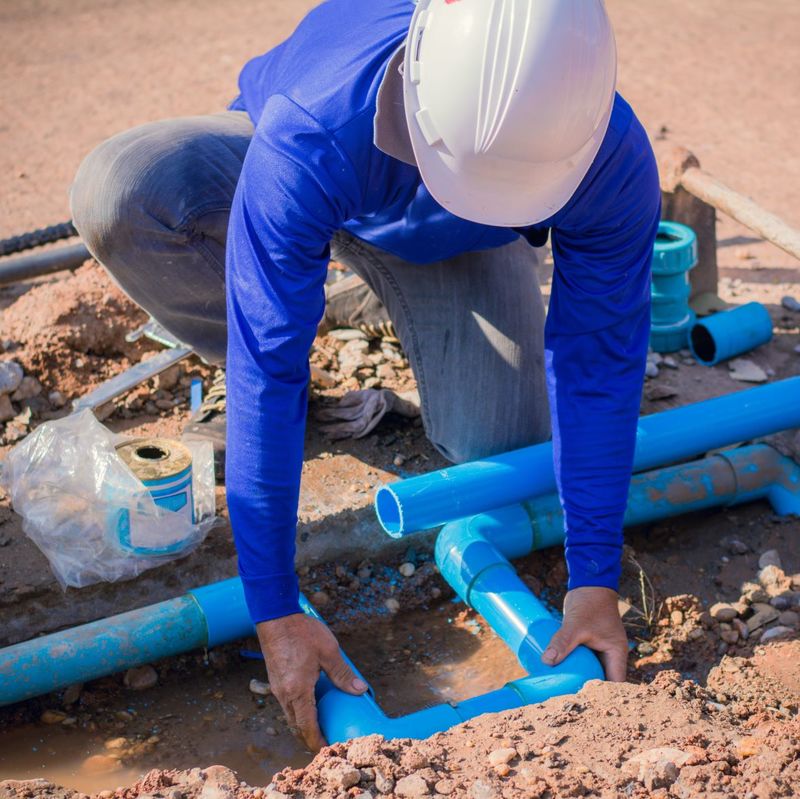 Engineer inspecting pipe leak underground
